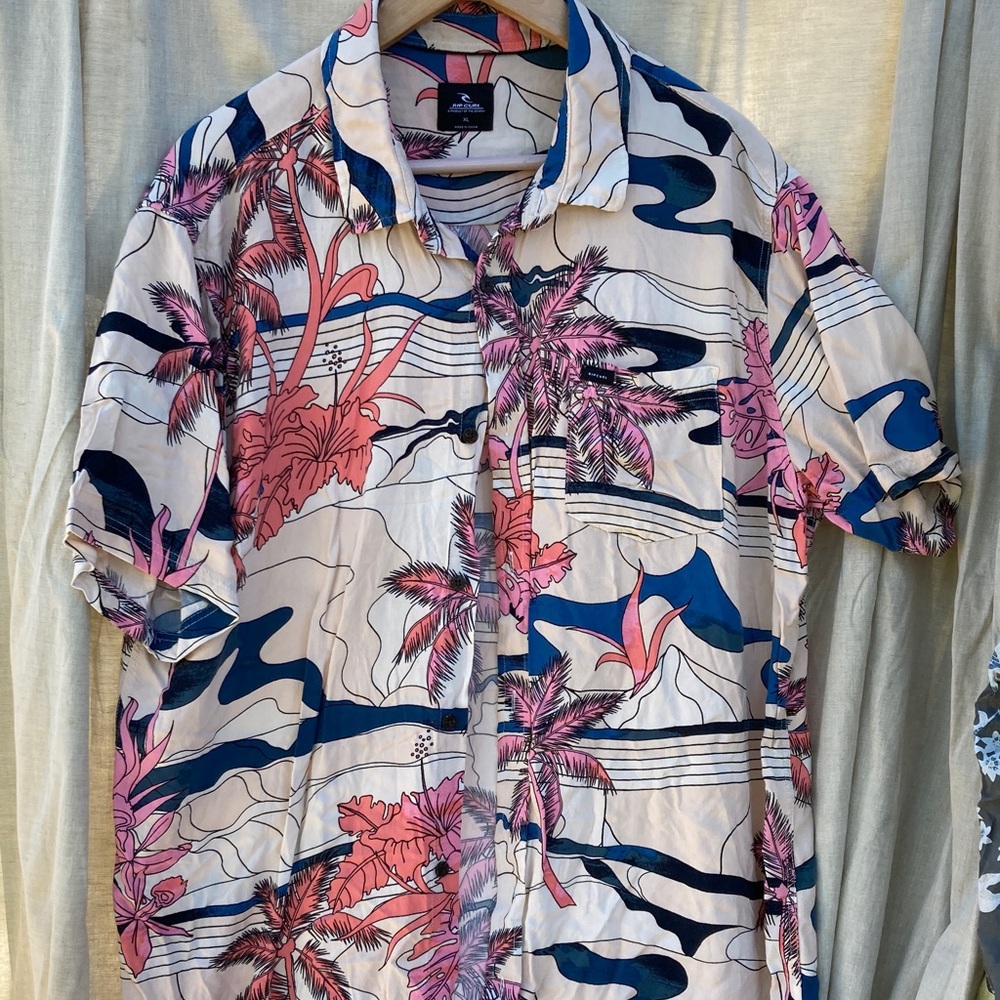 Rip curl men’s palm tree 80’s cali rayon Hawaiian shirt XL